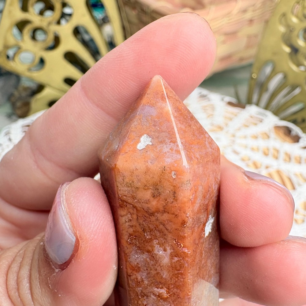 Orange Moss Agate Crystal Tower Point Witchy Boho Natural Stone 69.3g - Picture 3 of 9